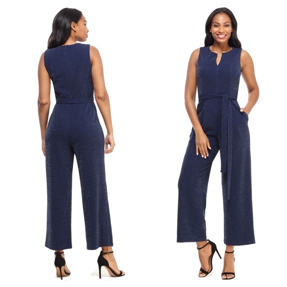 London Times Pants - London Times Jumpsuit Metallic Sparkle Navy